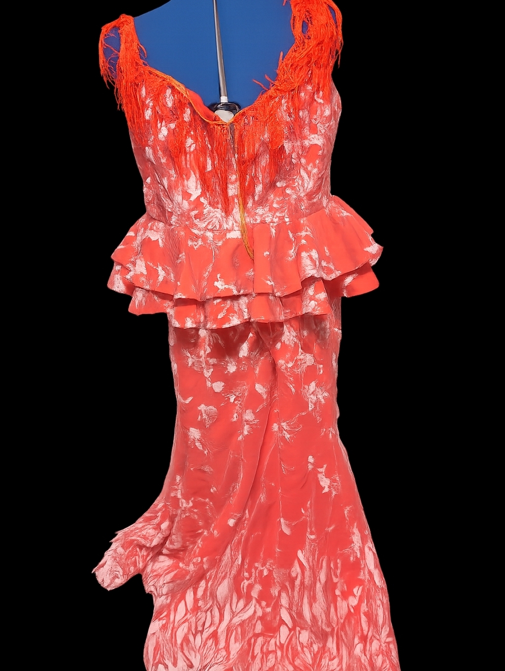 Handmade Coral Floral Lace 2-Piece Dress Set – Ruffle Peplum Top & Skirt